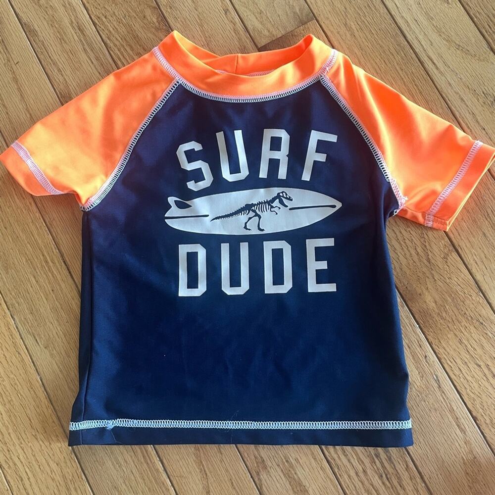 Carters Baby Boy Rash Guard Size 12 Months Navy Orange Surf Dude Swim Shirt